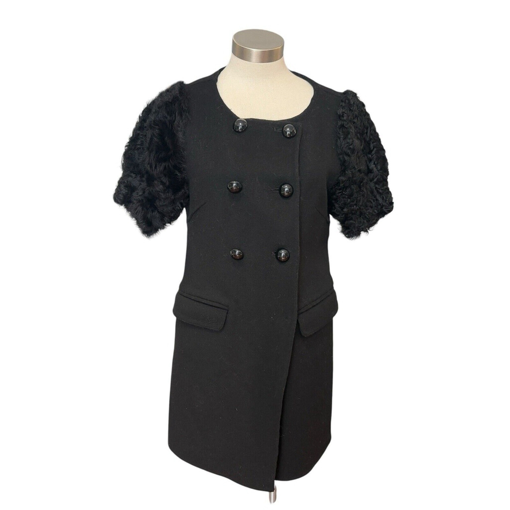Rudsak Dress Wool Lamb Fur Sleeves Double Breasted Pockets 40s Inspired Sz. S